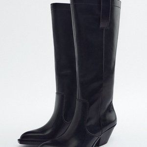 Zara Tall Black Western Boots sz 9 (40 EU)